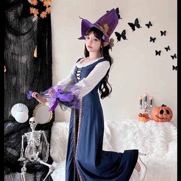 中世ヨーロッパ 貴族 ドレス ロングドレス コスプレ衣装 大人 魔法使い パーティードレス ハロウィン 仮装 上品 ネイビー ワインレッド ゴシック様式 ビクトリア 風 学園祭 文化祭 ダンスパーティー パーティードレス 衣装 クリスマス 文化祭 学園祭 コスプレ・衣装のVings