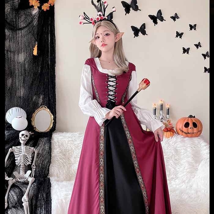 中世ヨーロッパ 貴族 ドレス ロングドレス コスプレ衣装 大人 魔法使い パーティードレス ハロウィン 仮装 上品 ネイビー ワインレッド ゴシック様式 ビクトリア 風 学園祭 文化祭 ダンスパーティー パーティードレス 衣装 クリスマス 文化祭 学園祭 コスプレ・衣装のVings