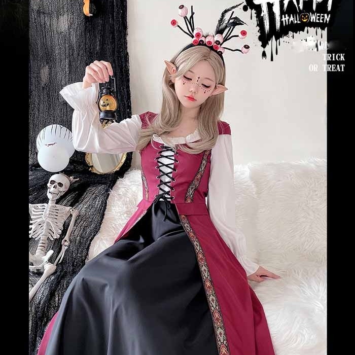 中世ヨーロッパ 貴族 ドレス ロングドレス コスプレ衣装 大人 魔法使い パーティードレス ハロウィン 仮装 上品 ネイビー ワインレッド ゴシック様式 ビクトリア 風 学園祭 文化祭 ダンスパーティー パーティードレス 衣装 クリスマス 文化祭 学園祭 コスプレ・衣装のVings