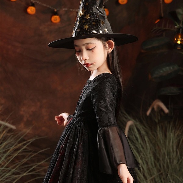キッズドレス ウイッチ ハロウィン 魔女風 吸血鬼 ドレス ロングドレス 長袖 ロング丈 コスチューム 衣装 ピアノ 発表会 子供ドレス パーティー カラードレス ワンピース エレガント 女の子 子供 フォーマル かわいい ブラック レッド パープル 100 110 120 130 140 150 160 コスプレ・衣装のVings