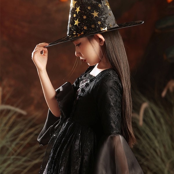 キッズドレス ウイッチ ハロウィン 魔女風 吸血鬼 ドレス ロングドレス 長袖 ロング丈 コスチューム 衣装 ピアノ 発表会 子供ドレス パーティー カラードレス ワンピース エレガント 女の子 子供 フォーマル かわいい ブラック レッド パープル 100 110 120 130 140 150 160 コスプレ・衣装のVings