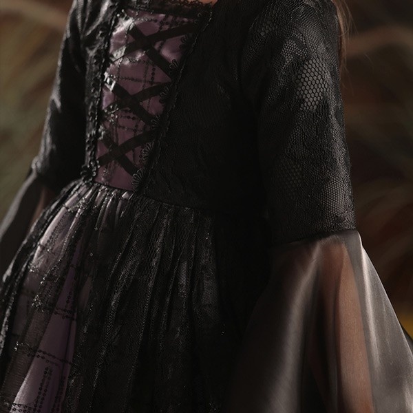 キッズドレス ウイッチ ハロウィン 魔女風 吸血鬼 ドレス ロングドレス 長袖 ロング丈 コスチューム 衣装 ピアノ 発表会 子供ドレス パーティー カラードレス ワンピース エレガント 女の子 子供 フォーマル かわいい ブラック レッド パープル 100 110 120 130 140 150 160 コスプレ・衣装のVings