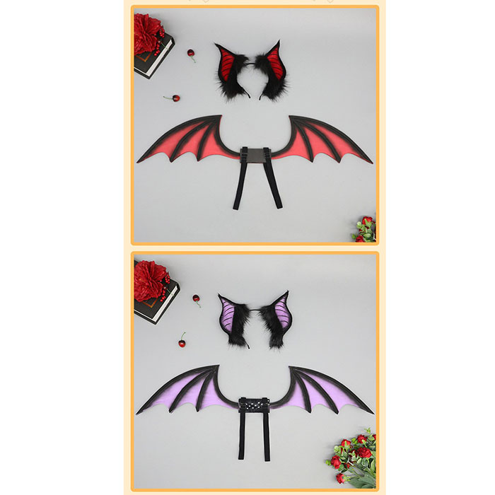 2点セット カチューシャ 翼 ハロウィン 仮装 悪魔 ヴィラン デビル レッド パープル ブラック コスプレ用 しっぽ 尾 ヘアアクセサリー 耳飾り かわいい セクシー 可愛いコスプレ 小物 撮影 グッズ レディース 大人 女性 ハロウィン コスチューム コスプレ・衣装のVings