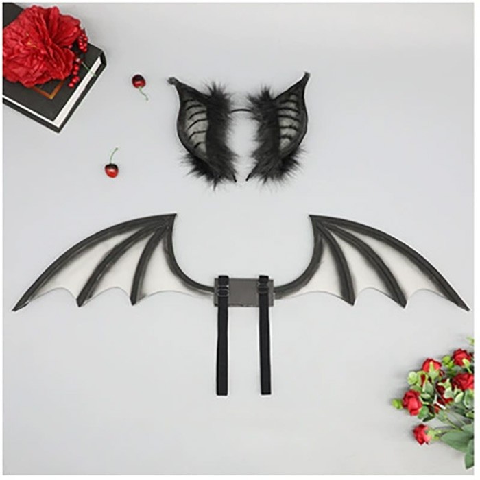 2点セット カチューシャ 翼 ハロウィン 仮装 悪魔 ヴィラン デビル レッド パープル ブラック コスプレ用 しっぽ 尾 ヘアアクセサリー 耳飾り かわいい セクシー 可愛いコスプレ 小物 撮影 グッズ レディース 大人 女性 ハロウィン コスチューム コスプレ・衣装のVings