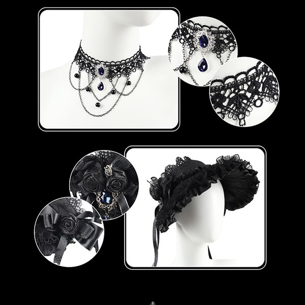 ワンピース ロリータ ハロウィン ステンドグラス風 ミモレ丈 ジャンパースカート オフショルダー レディース 長袖 クラロリ ゴスロリ ゴシック 暗黒風 ロリィタファッション ロリータワンピース コスチューム コスプレ 衣装 可愛い 仮装 イベント 文化祭 ブラック 黒 S M L コスプレ・衣装のVings