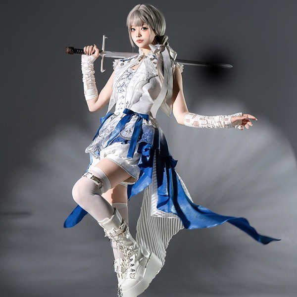 王子風ロリータ 竜騎士風 皇子系 少年装 3点セット リボン 夏 ノースリーブ 男装 王子装 王子系 フリル ゴスロリ服 中華風 ロリィタ ステージ服 コスチューム 仮装 コスプレ サブカル系 可愛い 男女兼用 舞台 衣装 ステージ イベント 文化祭 学園祭 パンツ ホワイト Lolita S M L コスプレ・衣装のVings