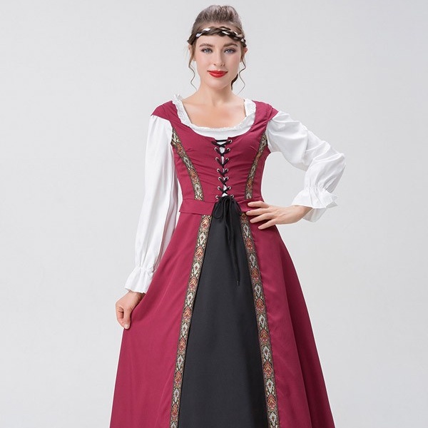 ハロウィンワンピース 中世 ヨーロッパ風 レディース ワンピース ロング コスプレ 女性 ヨーロッパ中世 古着 Halloween 中世 復古 復古風 西洋 民族衣装 貴族 中世紀 巫女 女性用 宮廷装コスチューム 魔法 イベント 演出服 パーティー 文化祭 学園祭 イベント 仮面舞踏会 コスプレ・衣装のVings