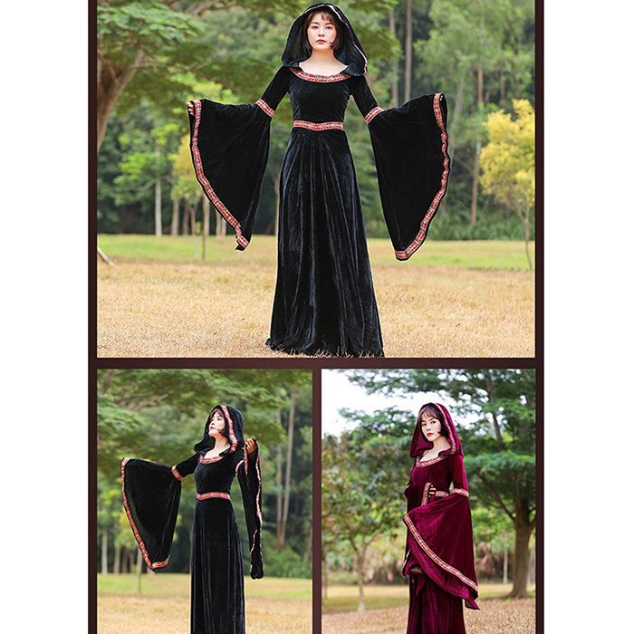 ハロウィン キッズドレス ドレス レディース 親子お揃い 魔女 ウイッチ ハット ロングドレス 袖あり 長袖 ロング丈 コスプレ コスチューム衣装 子供ドレス パーティー 上品 エレガント 女の子 子供 かわいい 演出 イベント ブラック 黒 ワインレッド 110-140 S-XL コスプレ・衣装のVings