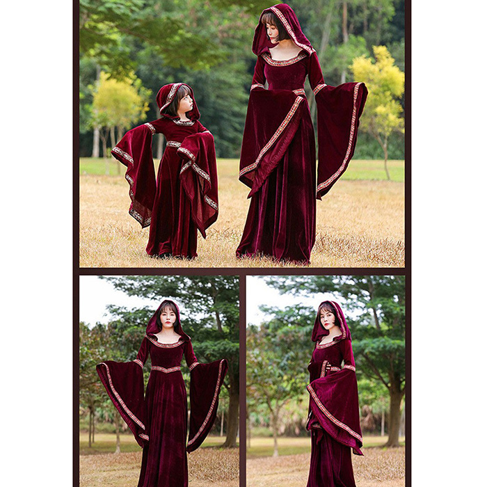 ハロウィン キッズドレス ドレス レディース 親子お揃い 魔女 ウイッチ ハット ロングドレス 袖あり 長袖 ロング丈 コスプレ コスチューム衣装 子供ドレス パーティー 上品 エレガント 女の子 子供 かわいい 演出 イベント ブラック 黒 ワインレッド 110-140 S-XL コスプレ・衣装のVings