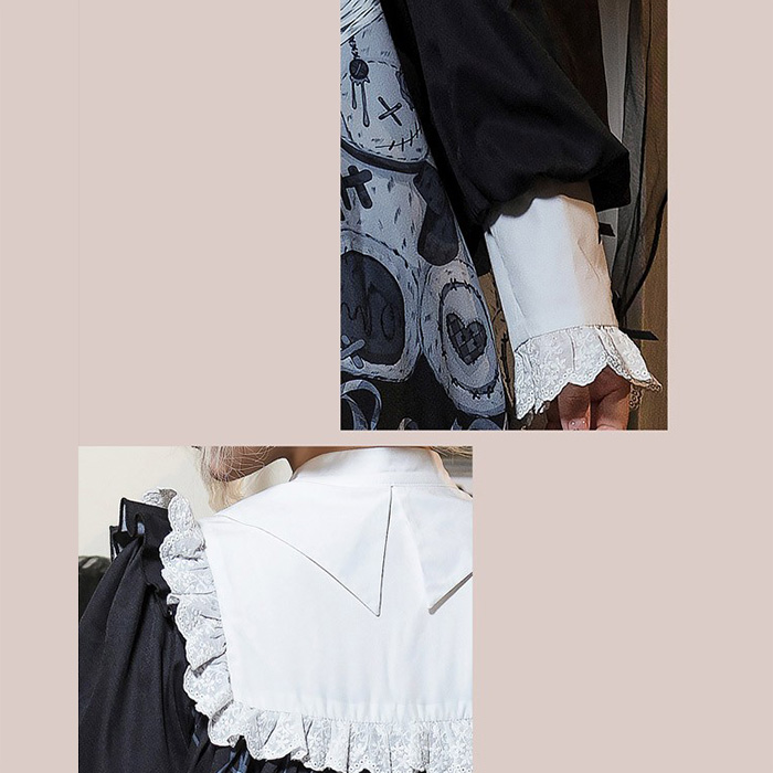 ワンピース ロリータ ハロウィン テディベア柄 ショート丈 ミニ レディース 長袖 ゴスロリ ゴシック 秋冬 暗黒風 リボン レース ロリィタファッション フリル ロリータワンピース コスチューム コスプレ 衣装 可愛い 仮装 パーティー イベント 文化祭 ブラック 黒 S M L コスプレ・衣装のVings