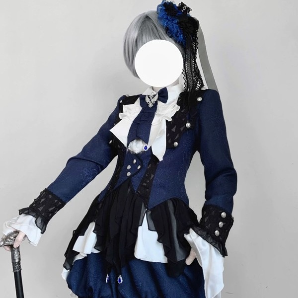 王子風ロリータ 皇子系 少年装 3点セット 上品 エレガント 男装 王子装 王子系 リボン ゴスロリ服 レトロ風 長袖 春 リボン ロリィタ ステージ服 コスチューム 仮装 コスプレ サブカル系 可愛い 男女兼用 宮廷服 舞台 衣装 ステージ イベント 文化祭 学園祭 オーバーオール パンツ Gothic Lolita Prince Lolita ブルー S M L コスプレ・衣装のVings