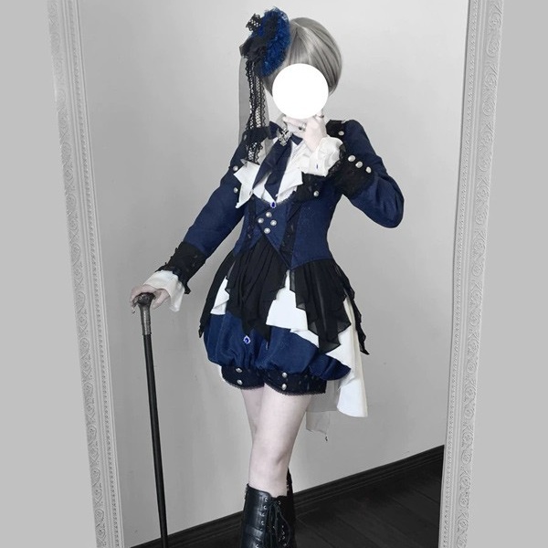 王子風ロリータ 皇子系 少年装 3点セット 上品 エレガント 男装 王子装 王子系 リボン ゴスロリ服 レトロ風 長袖 春 リボン ロリィタ ステージ服 コスチューム 仮装 コスプレ サブカル系 可愛い 男女兼用 宮廷服 舞台 衣装 ステージ イベント 文化祭 学園祭 オーバーオール パンツ Gothic Lolita Prince Lolita ブルー S M L コスプレ・衣装のVings