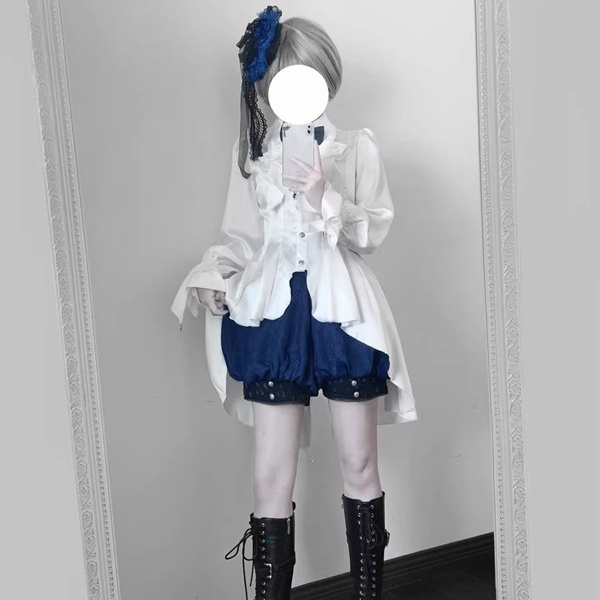 王子風ロリータ 皇子系 少年装 3点セット 上品 エレガント 男装 王子装 王子系 リボン ゴスロリ服 レトロ風 長袖 春 リボン ロリィタ ステージ服 コスチューム 仮装 コスプレ サブカル系 可愛い 男女兼用 宮廷服 舞台 衣装 ステージ イベント 文化祭 学園祭 オーバーオール パンツ Gothic Lolita Prince Lolita ブルー S M L コスプレ・衣装のVings