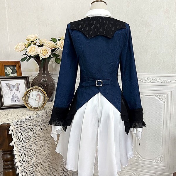 王子風ロリータ 皇子系 少年装 3点セット 上品 エレガント 男装 王子装 王子系 リボン ゴスロリ服 レトロ風 長袖 春 リボン ロリィタ ステージ服 コスチューム 仮装 コスプレ サブカル系 可愛い 男女兼用 宮廷服 舞台 衣装 ステージ イベント 文化祭 学園祭 オーバーオール パンツ Gothic Lolita Prince Lolita ブルー S M L コスプレ・衣装のVings