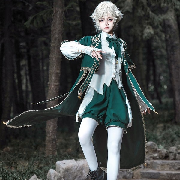 王子風ロリータ 皇子系 少年装 マント 男装 王子装 王子系 軍服風 ゴスロリ服 レトロ風 長袖 春 リボン ロリィタ ステージ服 コスチューム 仮装 コスプレ サブカル系 可愛い 男女兼用 宮廷服 舞台 イベント 文化祭 学園祭 3点セット オーバーオール パンツ ショートパンツ Gothic Lolita Prince Lolita グリーン S M L コスプレ・衣装のVings