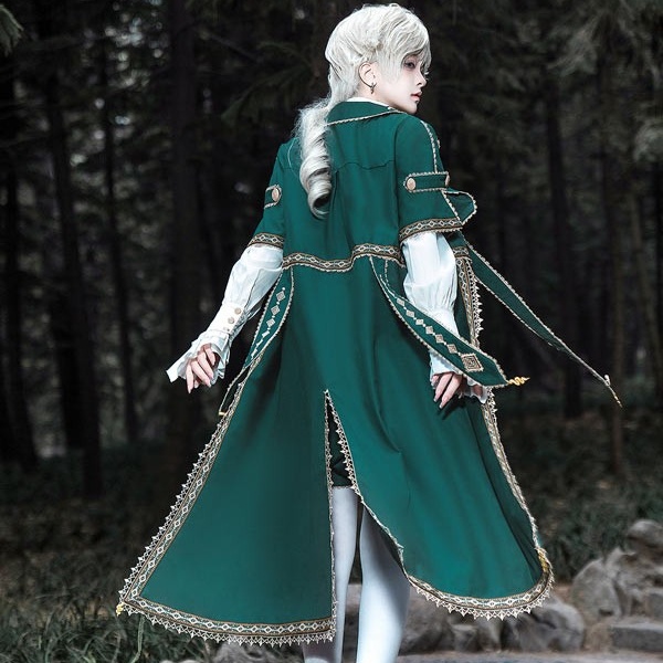 王子風ロリータ 皇子系 少年装 マント 男装 王子装 王子系 軍服風 ゴスロリ服 レトロ風 長袖 春 リボン ロリィタ ステージ服 コスチューム 仮装 コスプレ サブカル系 可愛い 男女兼用 宮廷服 舞台 イベント 文化祭 学園祭 3点セット オーバーオール パンツ ショートパンツ Gothic Lolita Prince Lolita グリーン S M L コスプレ・衣装のVings