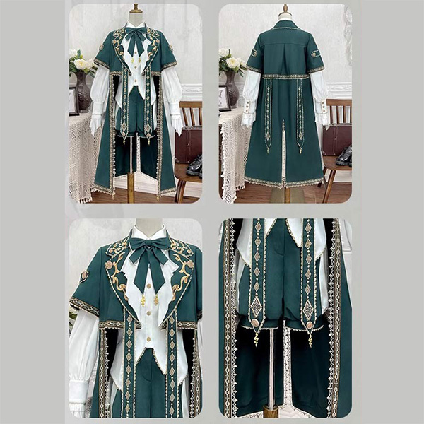 王子風ロリータ 皇子系 少年装 マント 男装 王子装 王子系 軍服風 ゴスロリ服 レトロ風 長袖 春 リボン ロリィタ ステージ服 コスチューム 仮装 コスプレ サブカル系 可愛い 男女兼用 宮廷服 舞台 イベント 文化祭 学園祭 3点セット オーバーオール パンツ ショートパンツ Gothic Lolita Prince Lolita グリーン S M L コスプレ・衣装のVings