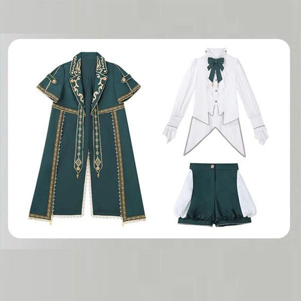 王子風ロリータ 皇子系 少年装 マント 男装 王子装 王子系 軍服風 ゴスロリ服 レトロ風 長袖 春 リボン ロリィタ ステージ服 コスチューム 仮装 コスプレ サブカル系 可愛い 男女兼用 宮廷服 舞台 イベント 文化祭 学園祭 3点セット オーバーオール パンツ ショートパンツ Gothic Lolita Prince Lolita グリーン S M L コスプレ・衣装のVings