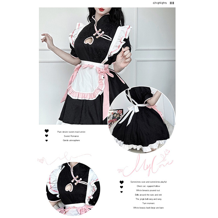 ロリータ メイド服 ワンピース Lolita 中華風 袖あり 通販 文化祭 学園祭 コスプレ衣装 ゴスロリ ゴシック コスチューム アニメ オールシーズン ハロウィンコスチューム コスプレ おすすめ 可愛い ピンク ブラック ハロウィン クリスマス S M L コスプレ・衣装のVings