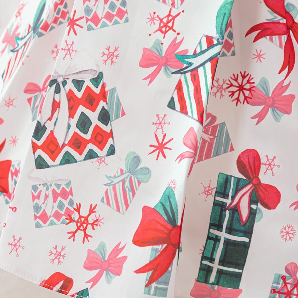 キッズドレス クリスマス風 ギフト柄 パフスリーブ ドレス ショート丈 半袖 ミニ フリル コスチューム衣装 子供ドレス パーティードレス カラードレス ワンピース お姫様 女の子 子供 かわいい ステージ 演出 イベント 写真用 ホワイト グリーン レッド 110 120 130 140 150 コスプレ・衣装のVings