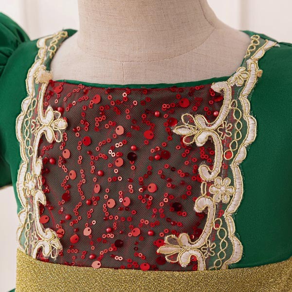 キッズドレス クリスマス風 キラキラ リボン ドレス ショート丈 半袖 ミニ コスチューム衣装 子供ドレス パーティードレス カラードレス ワンピース お姫様 プリンセス風 女の子 子供 かわいい ステージ 演出 イベント 写真用 グリーン レッド 110 120 130 140 150 コスプレ・衣装のVings