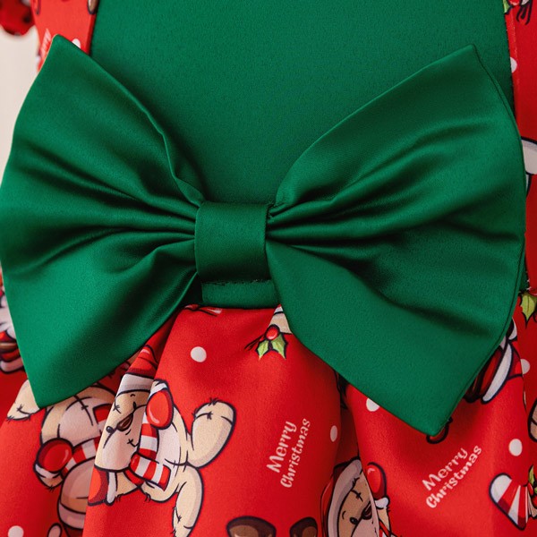 キッズドレス クリスマス風 サンタ柄 サンタクロース ビッグリボン パフスリーブ ドレス ショート丈 半袖 ミニ コスチューム衣装 子供ドレス パーティードレス カラードレス ワンピース 女の子 子供 かわいい ステージ 演出 イベント 写真用 レッド 110 120 130 140 150 コスプレ・衣装のVings