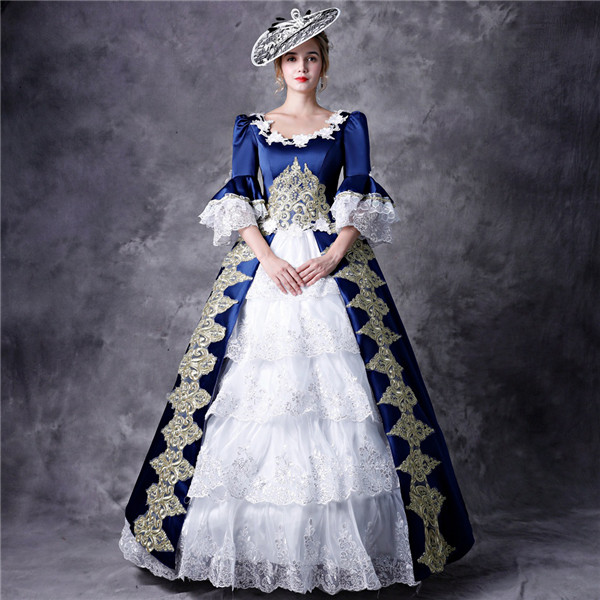 ブルー ヨーロッパ コートスーツ ドラマ 劇場 中世貴族風 宮廷ドレス ロイヤルプリンセスドレス Vings ヴィングス