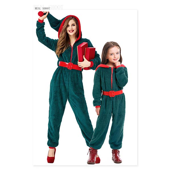クリスマス 緑 オールインワン パジャマ フード付き 大人 子ども レッド サンタ コスプレ コスプレ・衣装のVings