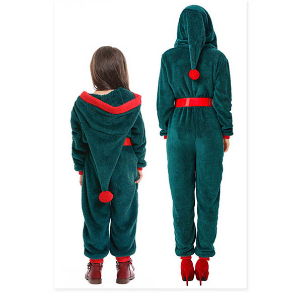 クリスマス 緑 オールインワン パジャマ フード付き 大人 子ども レッド サンタ コスプレ コスプレ・衣装のVings