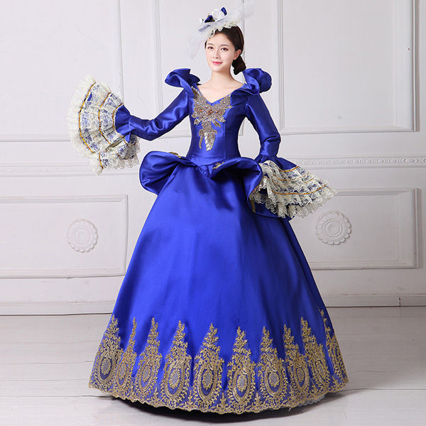 ブルードレス オペラ声楽 中世貴族風豪華お姫様ドレス ウェディング