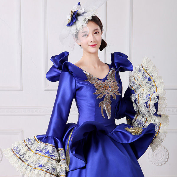 ブルードレス オペラ声楽 中世貴族風豪華お姫様ドレス ウェディング