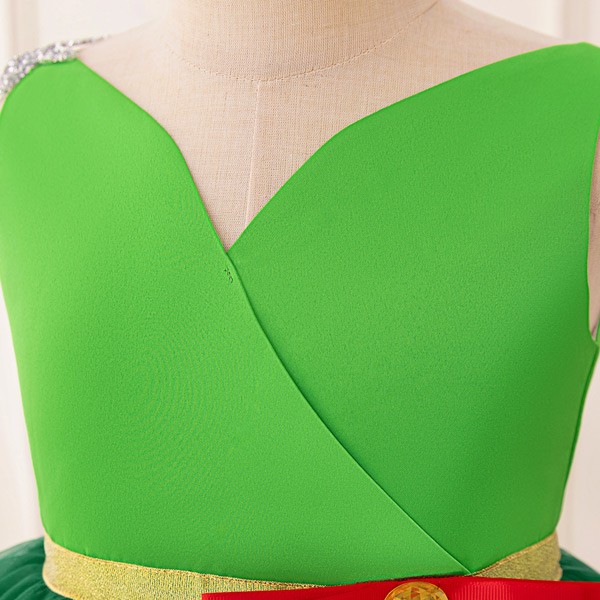 キッズドレス クリスマスツリー風 ティアードスカート リボン ドレス 膝丈 袖なし ノースリーブ Vネック コスチューム衣装 子供ドレス パーティードレス カラードレス ワンピース お姫様 プリンセス風 女の子 子供 かわいい ステージ 演出 イベント 写真用 グリーン 110 120 130 140 150 コスプレ・衣装のVings