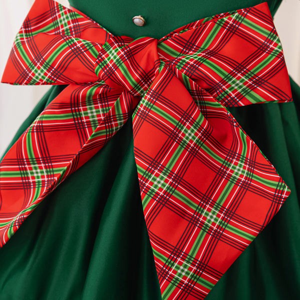 キッズドレス クリスマス風 チェック柄 ビッグリボン ドレス ショート丈 半袖 ミニ コスチューム衣装 子供ドレス パーティードレス カラードレス ワンピース お姫様 女の子 子供 かわいい ステージ 演出 イベント 写真用 グリーン レッド 110 120 130 140 150 コスプレ・衣装のVings