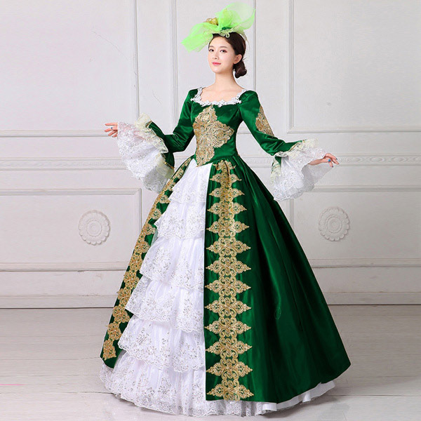 グリーンドレスオペラ声楽 中世貴族風豪華お姫様ドレス ウェディング