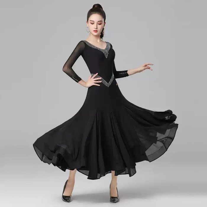 社交ダンスドレス モダンドレス 社交ダンス衣装 社交ダンス ドレス 大きい裾 スタンダードドレス ワルツダンス ステージ衣装 ダンス衣装 ダンスウェア 競技会 パーティー 発表会 競技着 練習着 舞台 演奏会 演出 be101x0 コスプレ・衣装のVings
