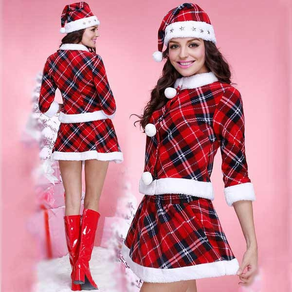 クリスマス レディース 衣装 スーツ かわいい しちぶそで トップス スカート ぼうし フルセット コスプレ・衣装のVings