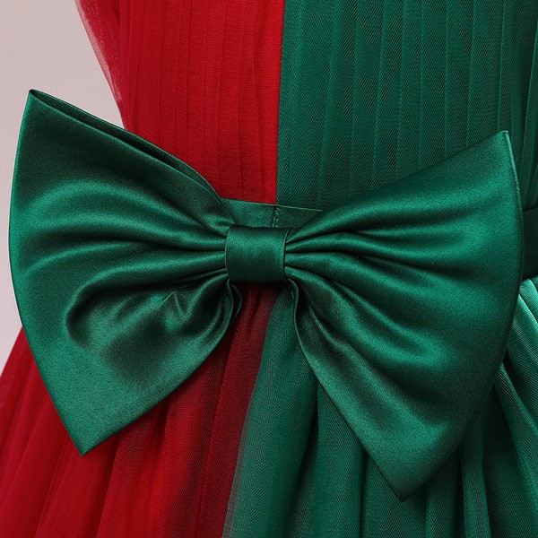 キッズドレス アシンメトリードレス ビッグリボン 切り替え クリスマス ドレス ロング丈 ノースリーブ 袖なし コスチューム衣装 子供ドレス パーティードレス カラードレス ワンピース お姫様 女の子 子供 かわいい ステージ 演出 イベント 写真用 レッド グリーン 140 150 160 170 コスプレ・衣装のVings