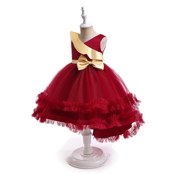 キッズドレス ドレス フィッシュテール クリスマス風 ビッグリボン ドレス ノースリーブ コスチューム衣装 子供ドレス パーティードレス カラードレス ワンピース お姫様 女の子 子供 かわいい ステージ 演出 イベント 演出 パーティー レッド グリーン ホワイト 110 120 130 140 150 コスプレ・衣装のVings