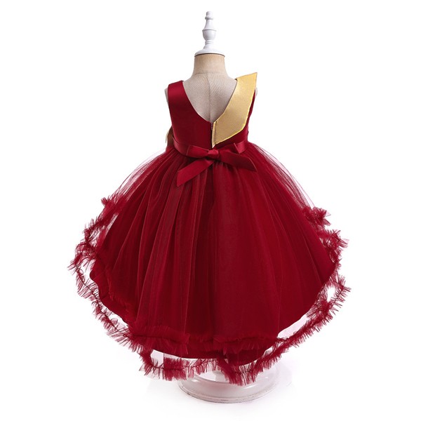 キッズドレス ドレス フィッシュテール クリスマス風 ビッグリボン ドレス ノースリーブ コスチューム衣装 子供ドレス パーティードレス カラードレス ワンピース お姫様 女の子 子供 かわいい ステージ 演出 イベント 演出 パーティー レッド グリーン ホワイト 110 120 130 140 150 コスプレ・衣装のVings