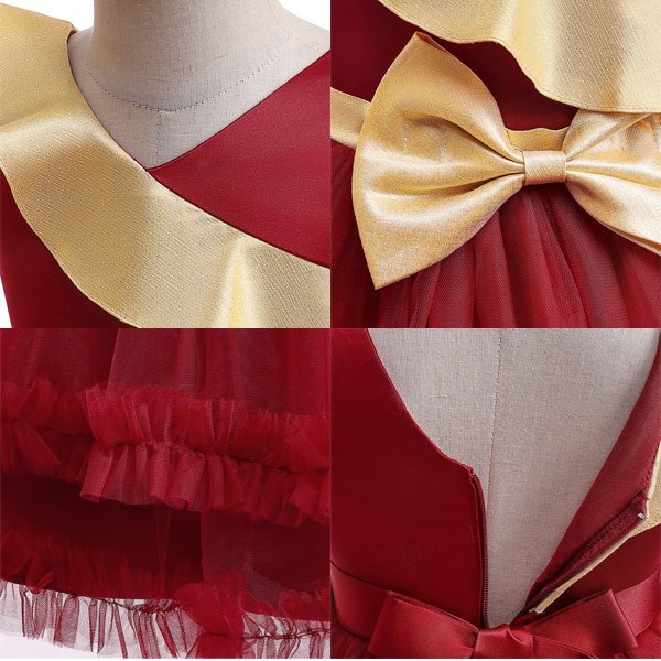 キッズドレス ドレス フィッシュテール クリスマス風 ビッグリボン ドレス ノースリーブ コスチューム衣装 子供ドレス パーティードレス カラードレス ワンピース お姫様 女の子 子供 かわいい ステージ 演出 イベント 演出 パーティー レッド グリーン ホワイト 110 120 130 140 150 コスプレ・衣装のVings