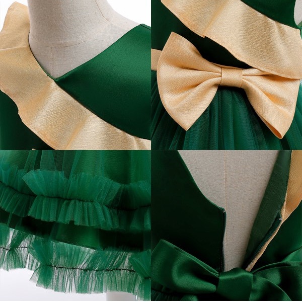 キッズドレス ドレス フィッシュテール クリスマス風 ビッグリボン ドレス ノースリーブ コスチューム衣装 子供ドレス パーティードレス カラードレス ワンピース お姫様 女の子 子供 かわいい ステージ 演出 イベント 演出 パーティー レッド グリーン ホワイト 110 120 130 140 150 コスプレ・衣装のVings