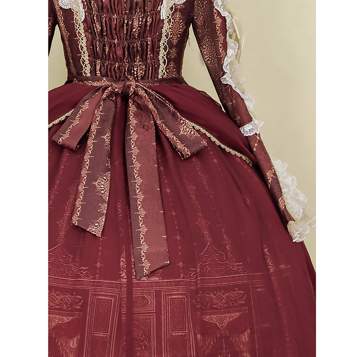 ロリータ 可愛い 萌え萌え リボン ワンピース Lolita ロング丈 レディース コスチューム お嬢様 パーティー 仮装 演出 ステージ 学園祭 文化祭 イベント レッド S M L コスプレ・衣装のVings