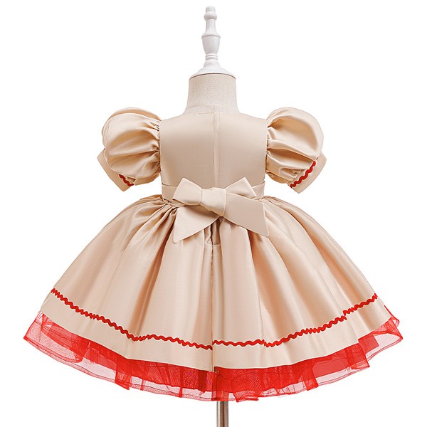 キッズドレス クリスマスツリー柄 パーティー リボン ドレス 膝丈 半袖 コスチューム衣装 子供ドレス パーティードレス カラードレス ワンピース お姫様 女の子 子供 かわいい ステージ 演出 イベント 写真用 レッド 70 80 90 100 110 コスプレ・衣装のVings