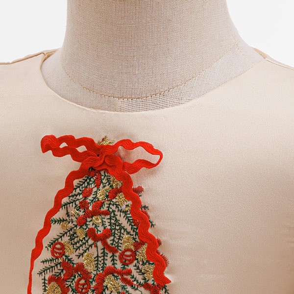 キッズドレス クリスマスツリー柄 パーティー リボン ドレス 膝丈 半袖 コスチューム衣装 子供ドレス パーティードレス カラードレス ワンピース お姫様 女の子 子供 かわいい ステージ 演出 イベント 写真用 レッド 70 80 90 100 110 コスプレ・衣装のVings