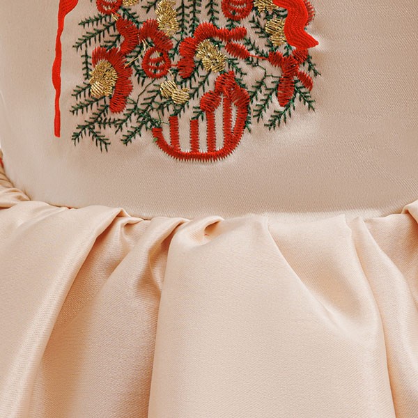 キッズドレス クリスマスツリー柄 パーティー リボン ドレス 膝丈 半袖 コスチューム衣装 子供ドレス パーティードレス カラードレス ワンピース お姫様 女の子 子供 かわいい ステージ 演出 イベント 写真用 レッド 70 80 90 100 110 コスプレ・衣装のVings