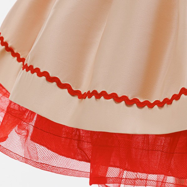 キッズドレス クリスマスツリー柄 パーティー リボン ドレス 膝丈 半袖 コスチューム衣装 子供ドレス パーティードレス カラードレス ワンピース お姫様 女の子 子供 かわいい ステージ 演出 イベント 写真用 レッド 70 80 90 100 110 コスプレ・衣装のVings