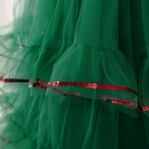 キッズドレス クリスマスツリー風 ティアードスカート ドレス 膝丈 ノースリーブ 袖なし コスチューム衣装 子供ドレス パーティードレス カラードレス ワンピース お姫様 女の子 子供 かわいい ステージ 演出 イベント 写真用 グリーン 90 100 110 120 130 コスプレ・衣装のVings