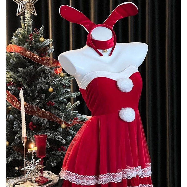 サンタ コスプレ レディース ワンピース うさ耳 Xmas クリスマス 冬 仮装 イベント 衣装 サンタ サンタクロース 赤 サンタコス エロ 可愛い コスチューム パーティ コスプレ・衣装のVings