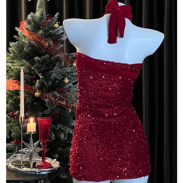 サンタ コスプレ レディース ワンピース うさ耳 Xmas キラキラ クリスマス 冬 仮装 イベント 衣装 サンタ サンタクロース 赤 サンタコス エロ 可愛い コスチューム パーティ コスプレ・衣装のVings