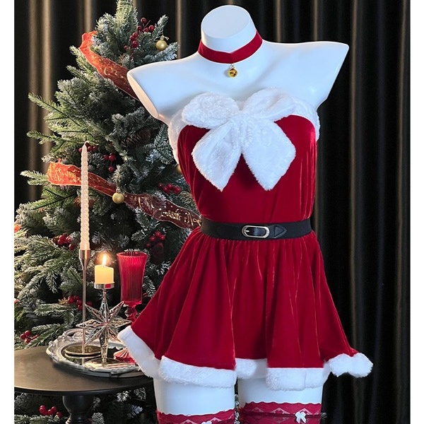 サンタ コスプレ レディース ワンピース リボン Xmas クリスマス 冬 仮装 イベント 衣装 サンタ サンタクロース 赤 サンタコス エロ 可愛い コスチューム パーティ コスプレ・衣装のVings